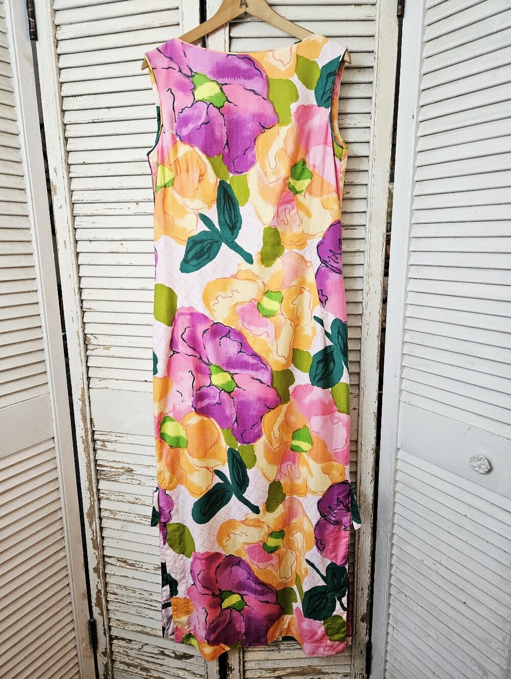 Vintage 70s 100% Cotton Floral Print Tailored Maxi Dress Made In Hawaii Small